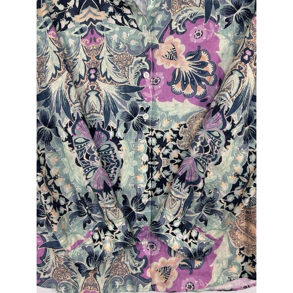 Chicos Linen Shirt Button Up Women's No Iron Tropical Fresh Chic Coral Size 3 - Picture 6 of 11